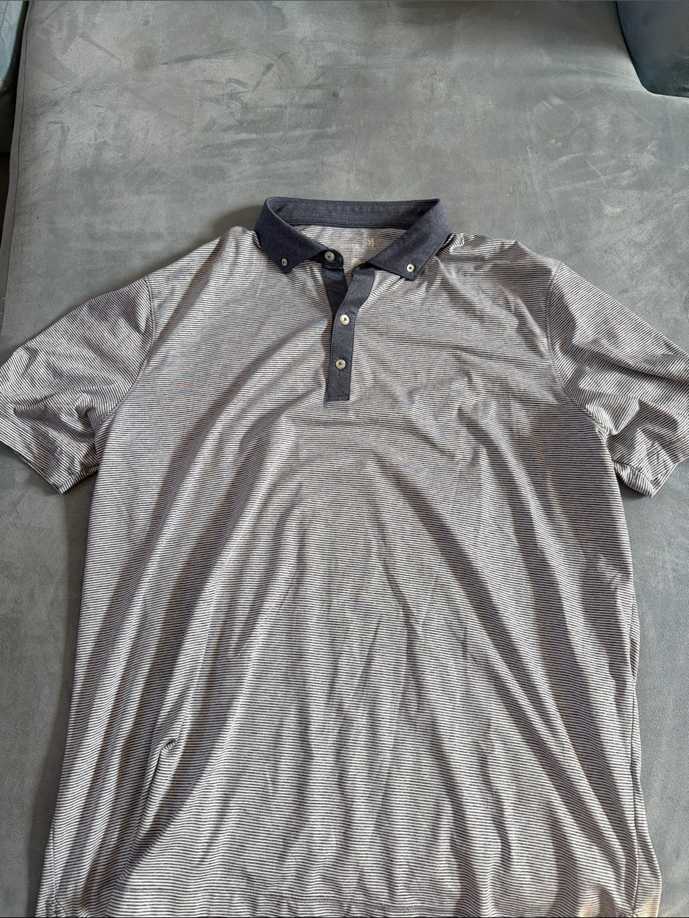 Men's Short Sleeve Polo - Grey Stripe with Dark Collar